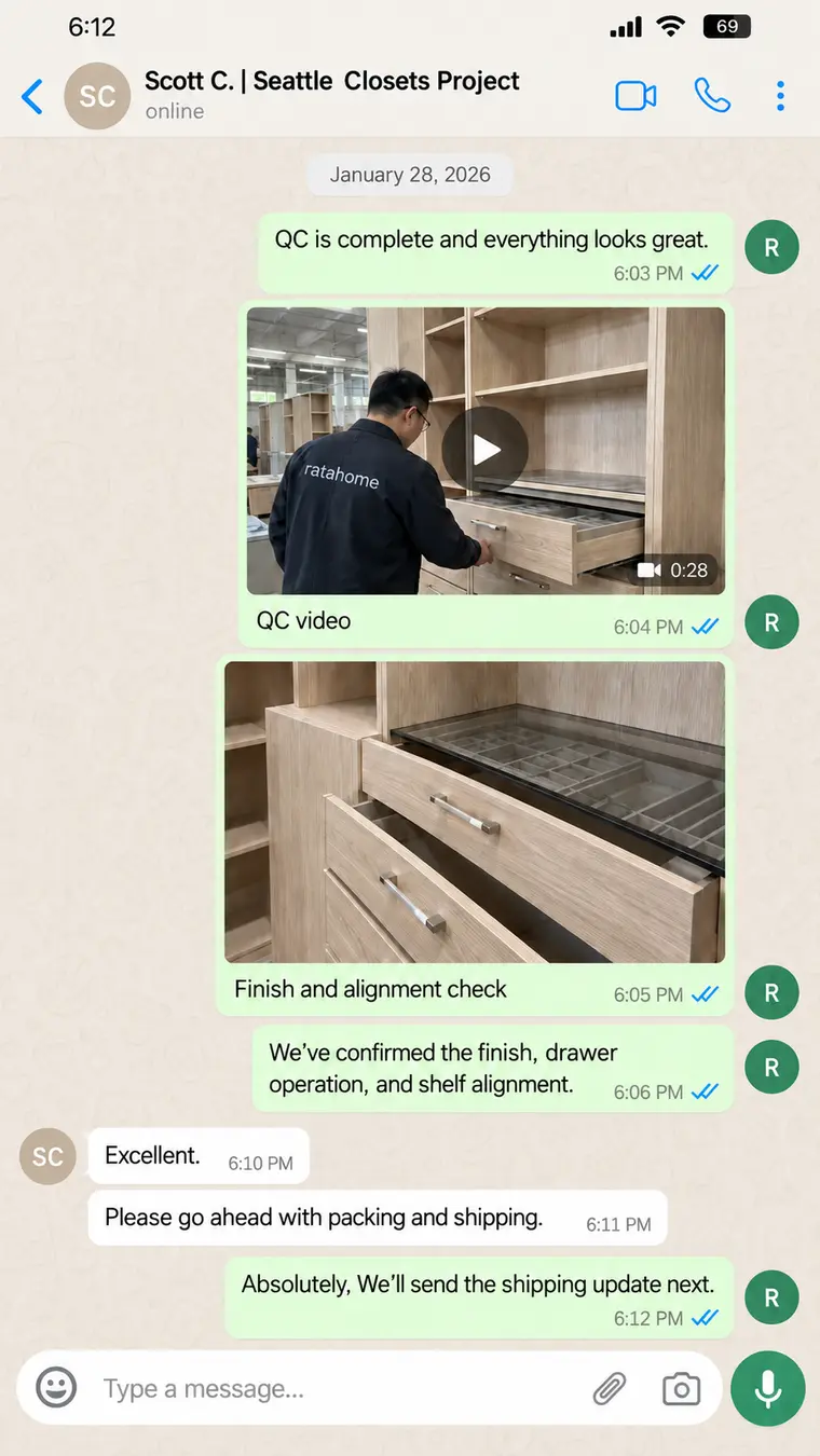 Ratahome quality inspection video on WhatsApp