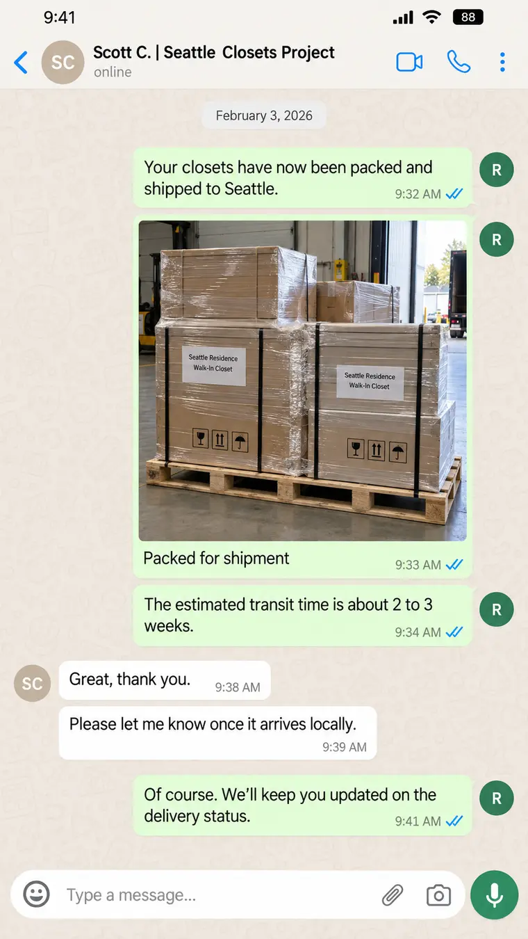Packed Seattle closets ready for shipment