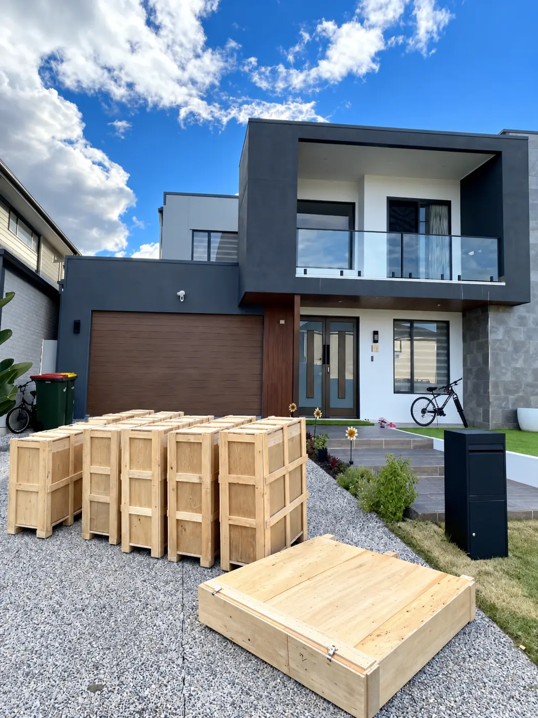 Custom closet crates delivered to the Seattle customer's front door