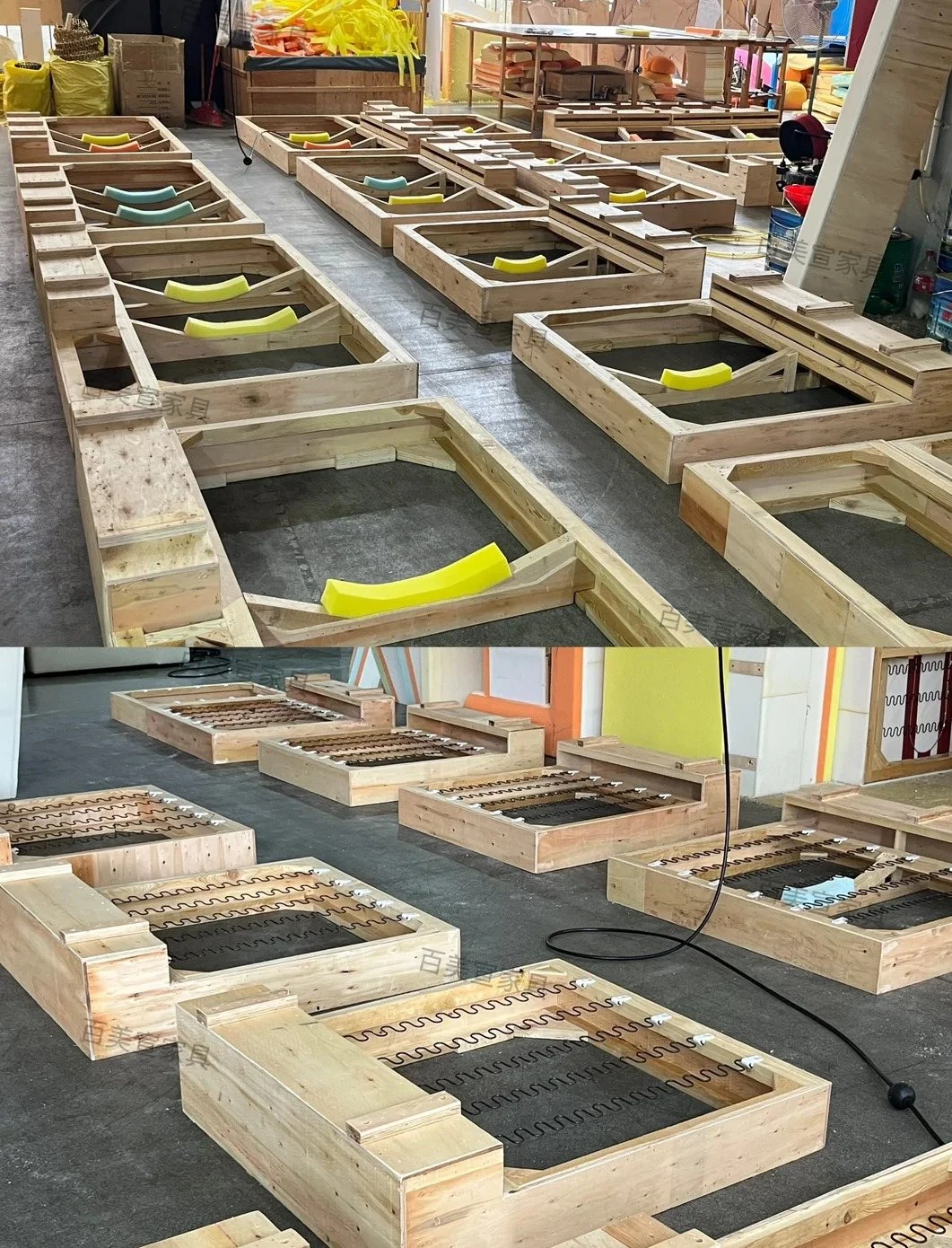 Rectangular timber sofa frames under construction
