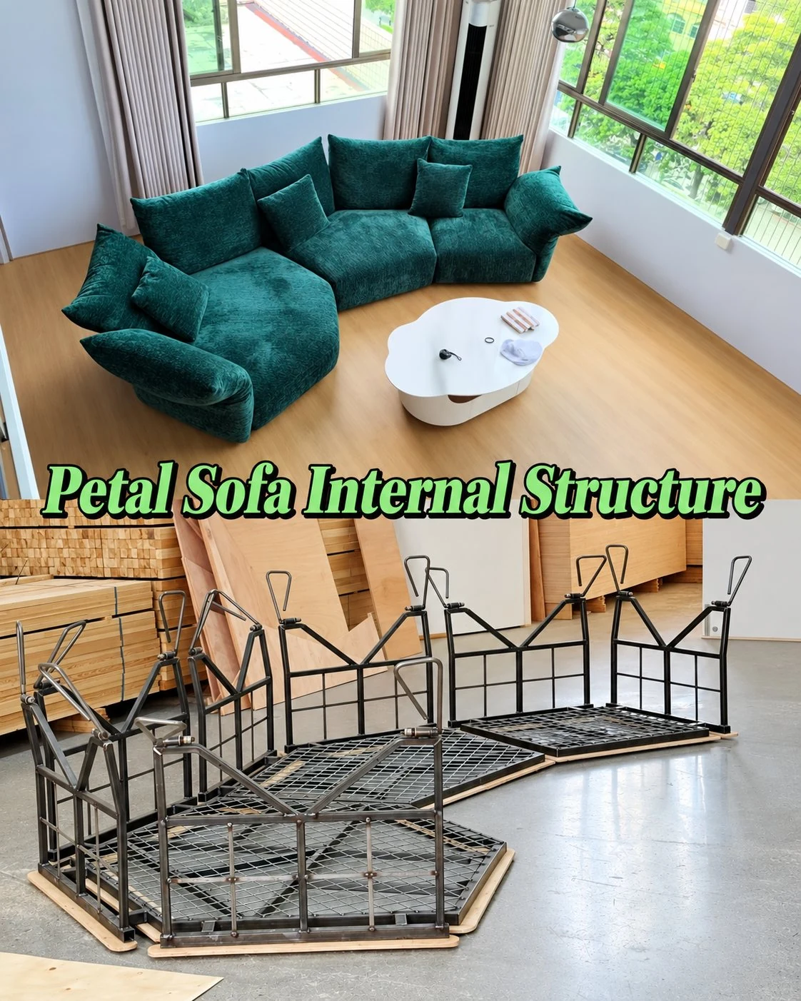 Petal sofa finished form and internal metal frame