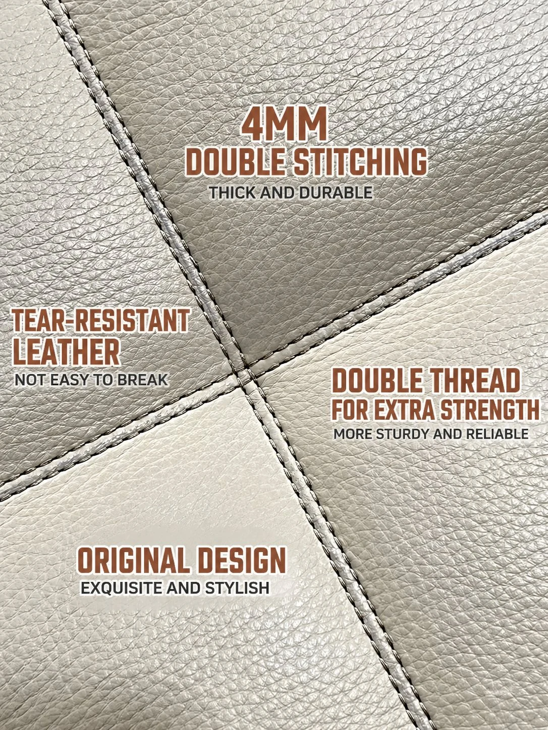 Close-up double stitching on upholstery leather