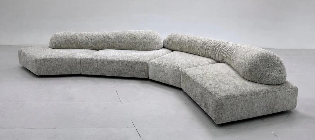 Finished curved sofa after upholstery