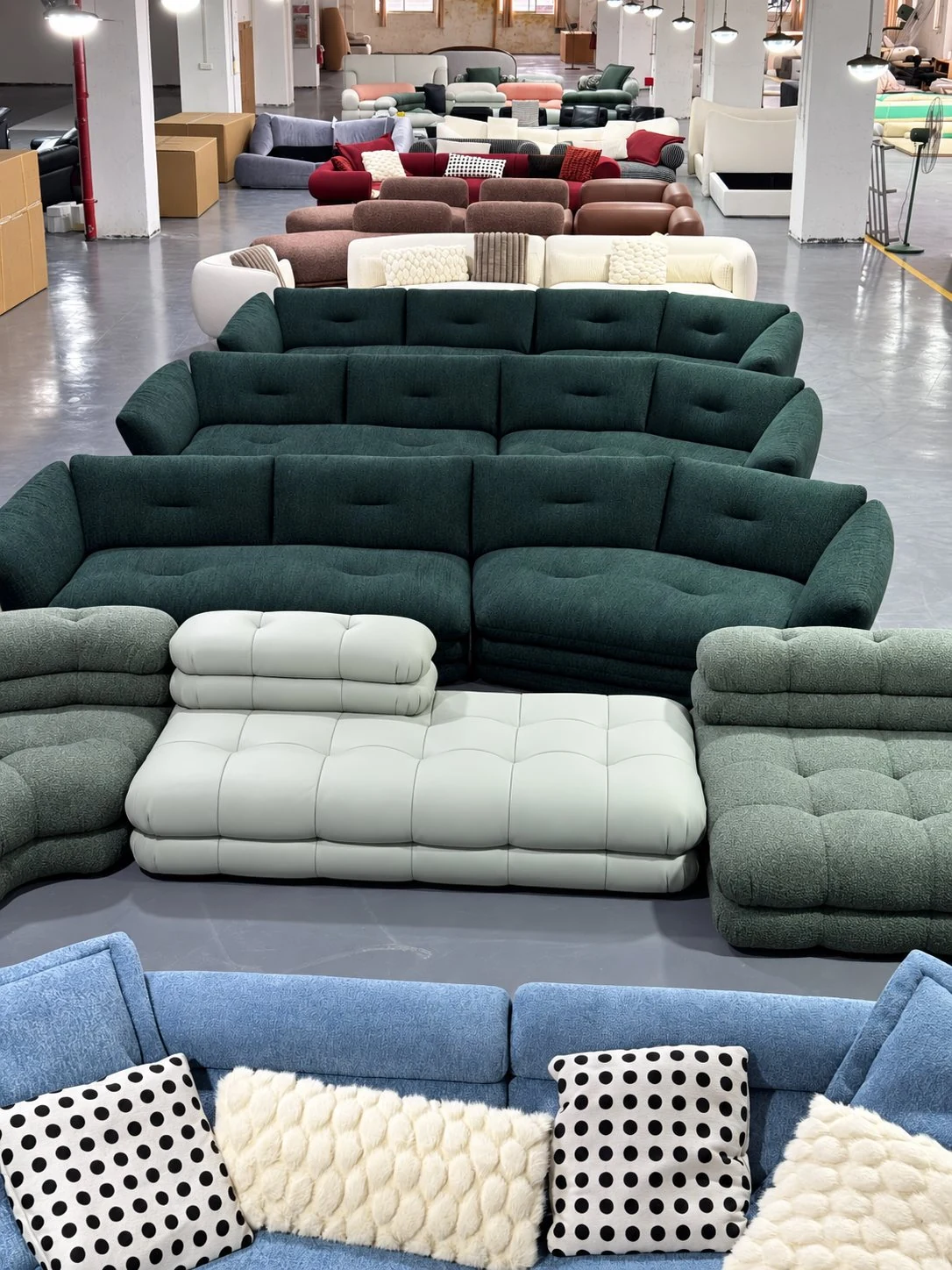 Multiple finished modular sofas displayed together