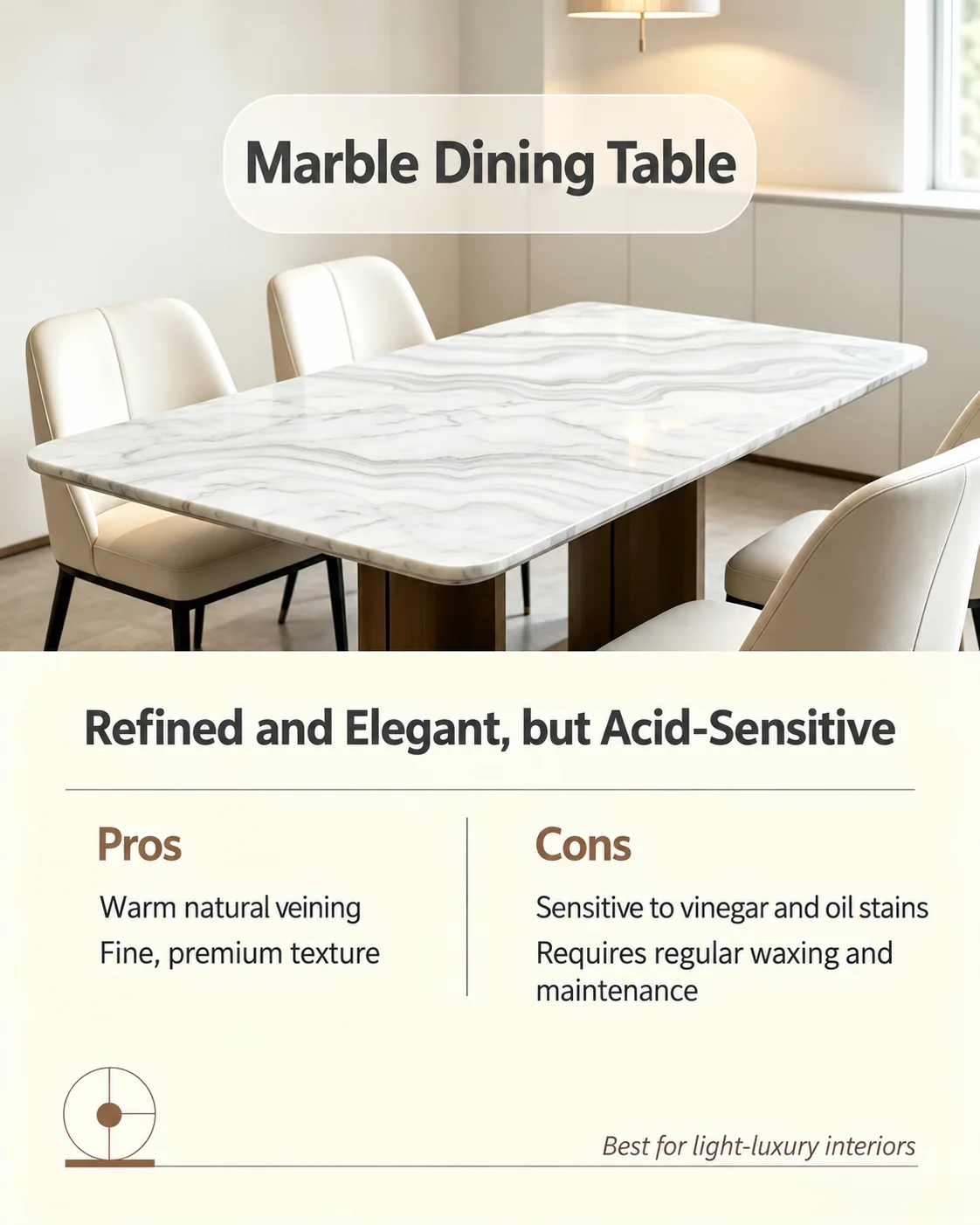 Marble dining table pros and cons infographic