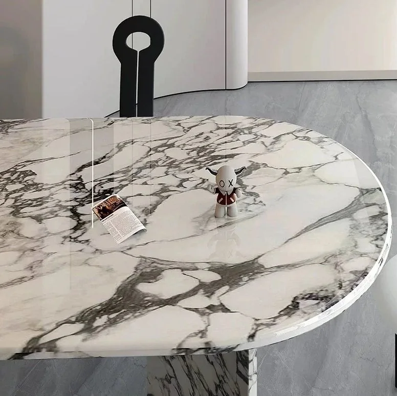 Close-up of a marble dining tabletop