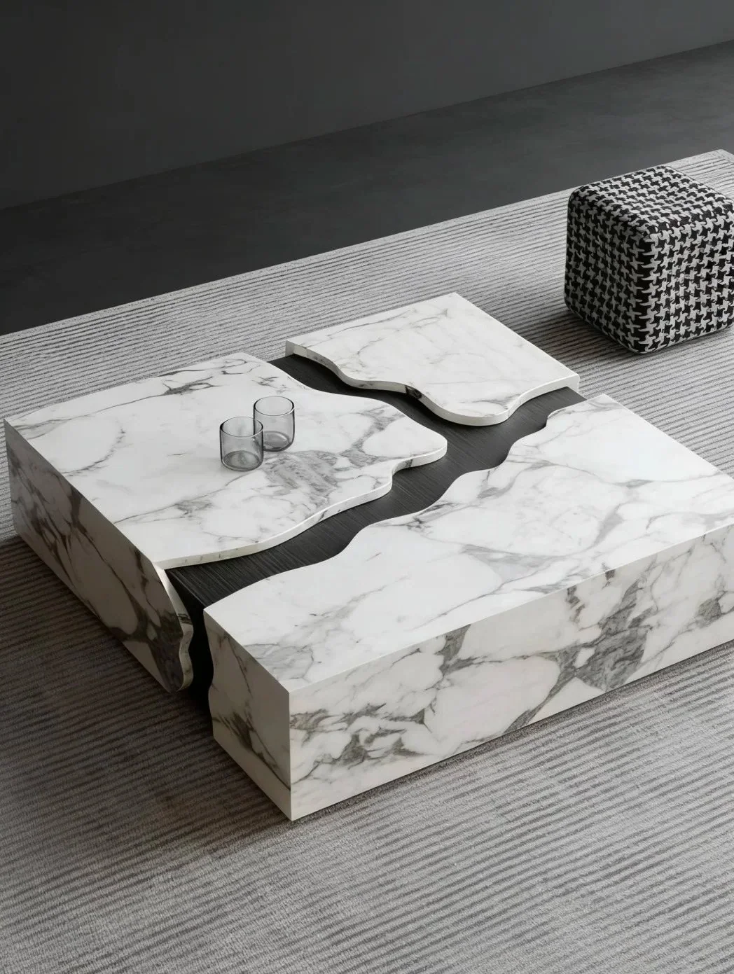 White marble coffee table in a minimalist interior