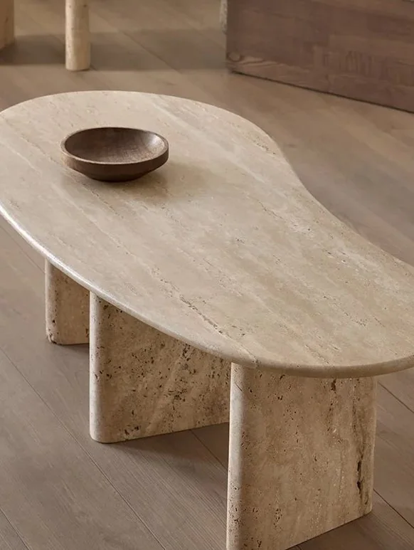 Long oval travertine coffee table
