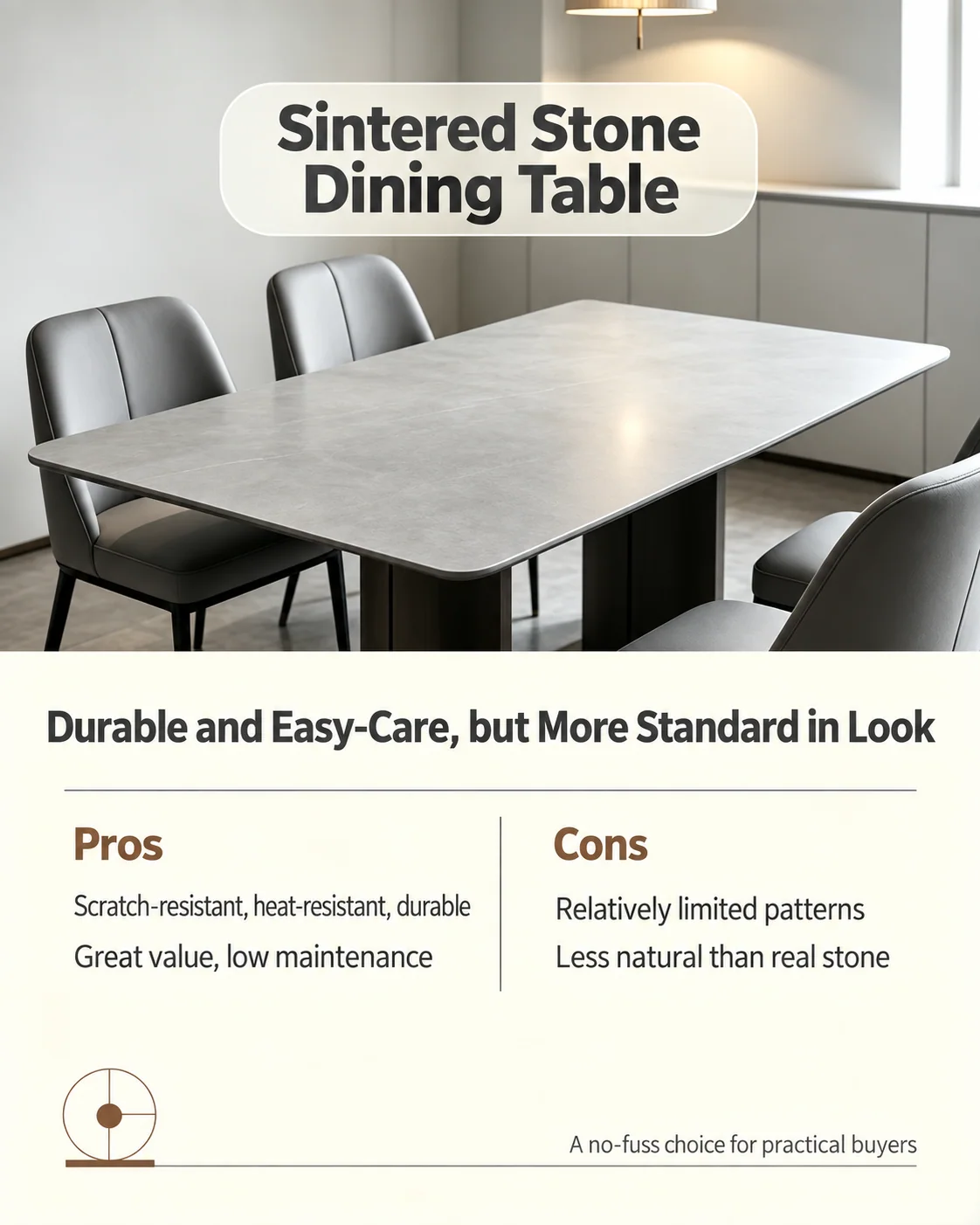 Sintered stone dining table pros and cons infographic