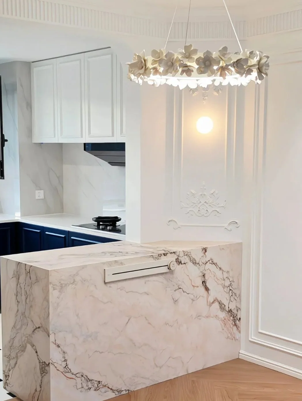 French-style kitchen with blush-toned sintered stone