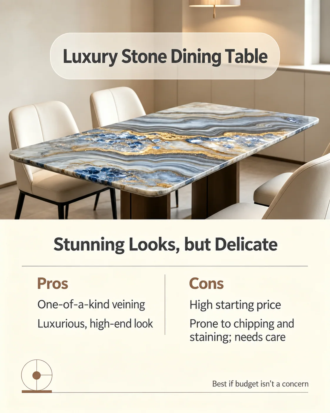 Luxury stone dining table with pros and cons