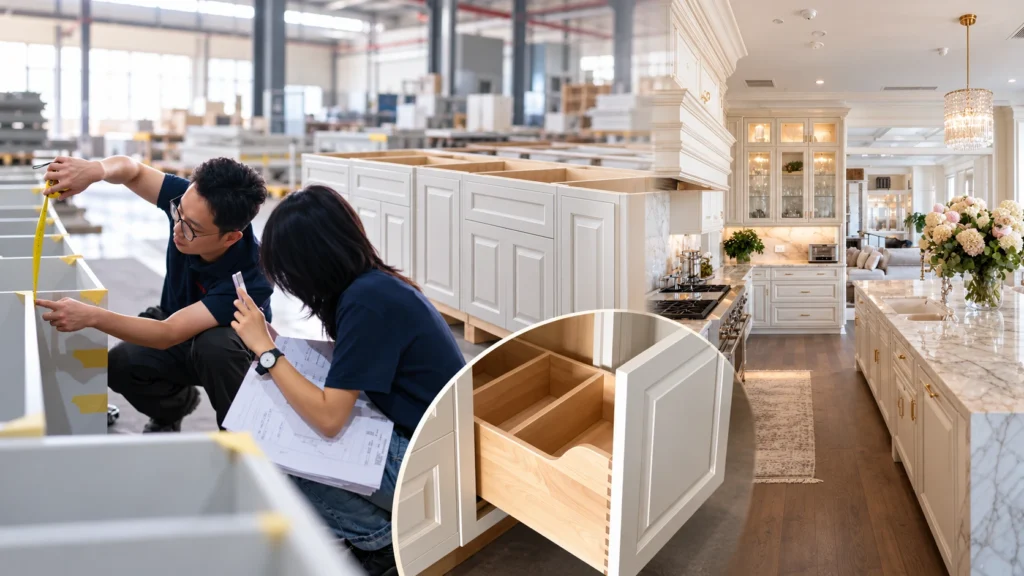 Custom cabinet pre-shipment inspection: factory measurement, trial assembly and finished kitchen installation