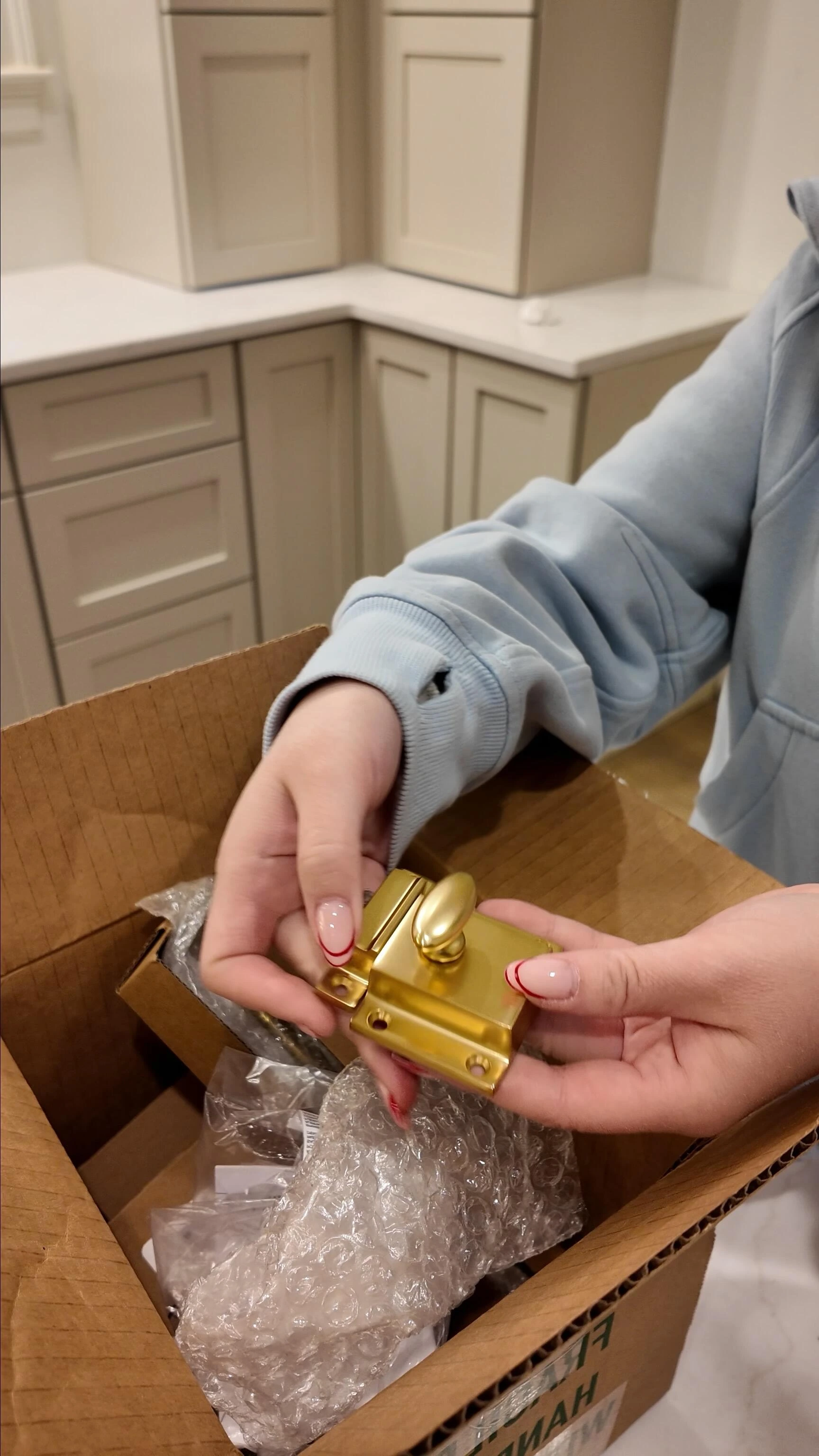 Delivery photos provide downstream evidence that packaging and handling protected the cabinet shipment.