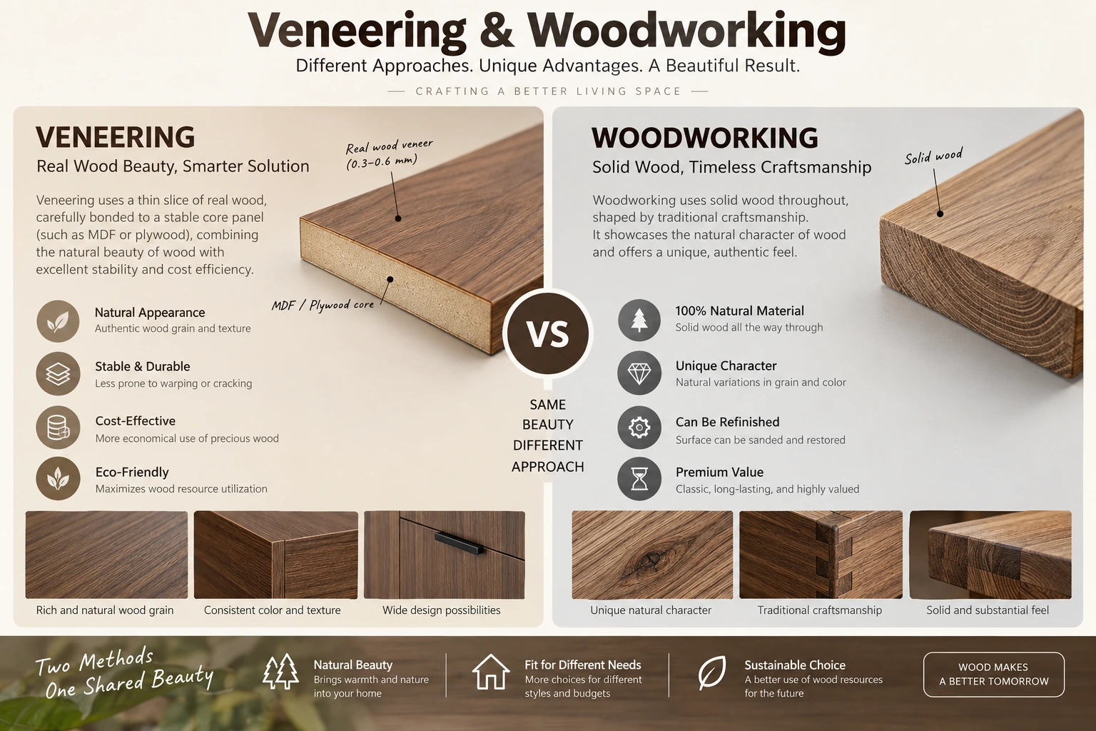 Veneering and woodworking comparison diagram