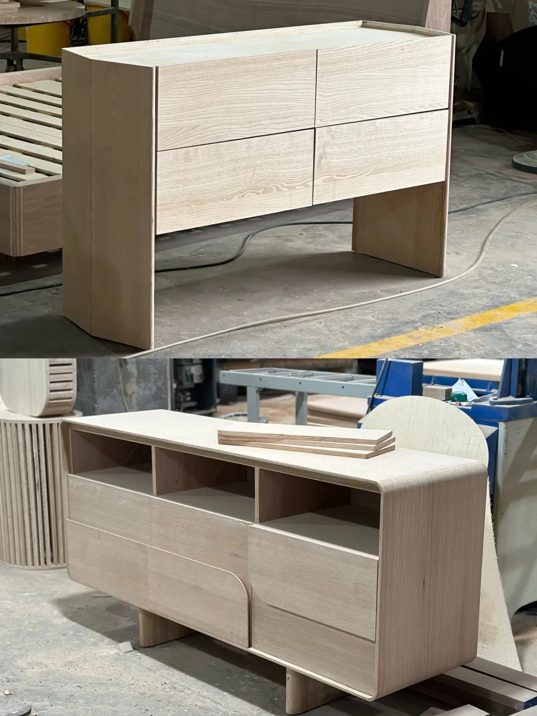 Curved furniture under factory construction