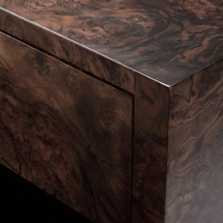 Finished burl veneer corner detail