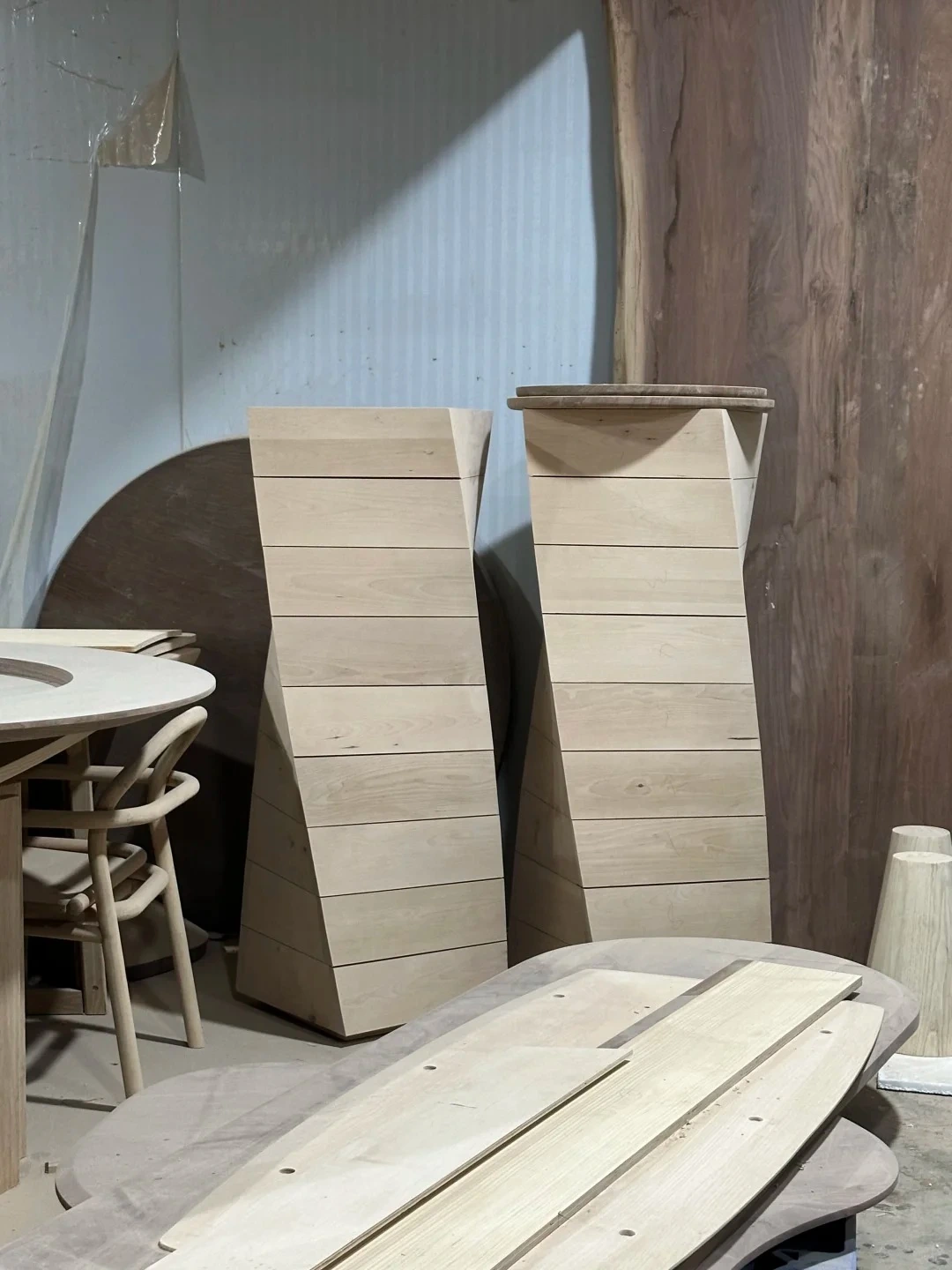 Custom furniture with veneered panels and solid components