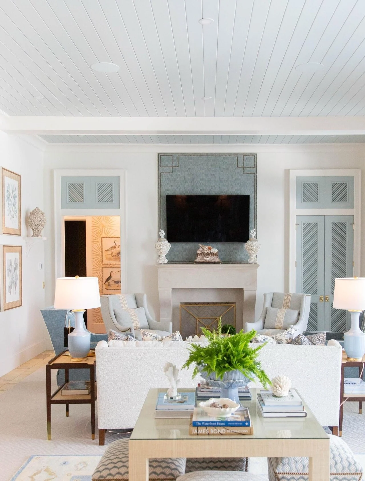 Coastal living room with pale upholstery