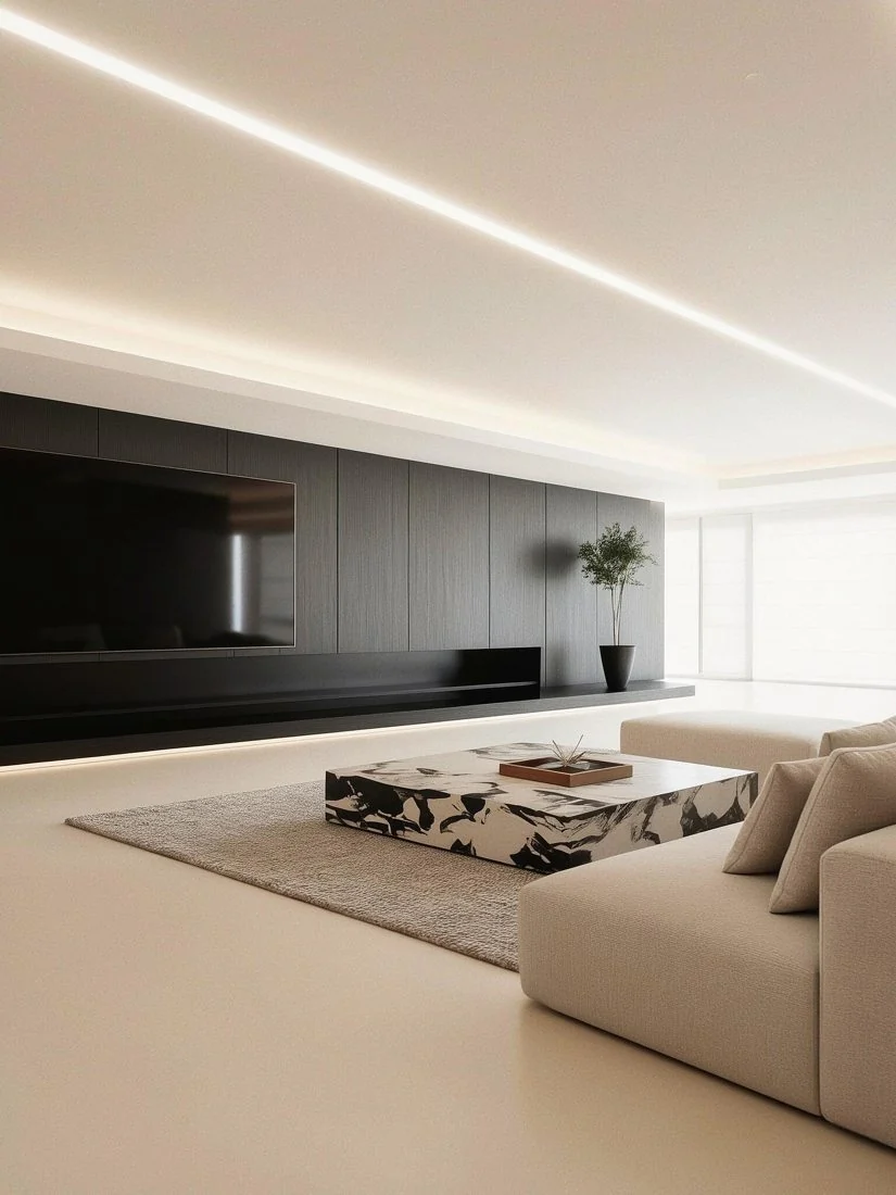 A generous modular sofa reads as an architectural element.