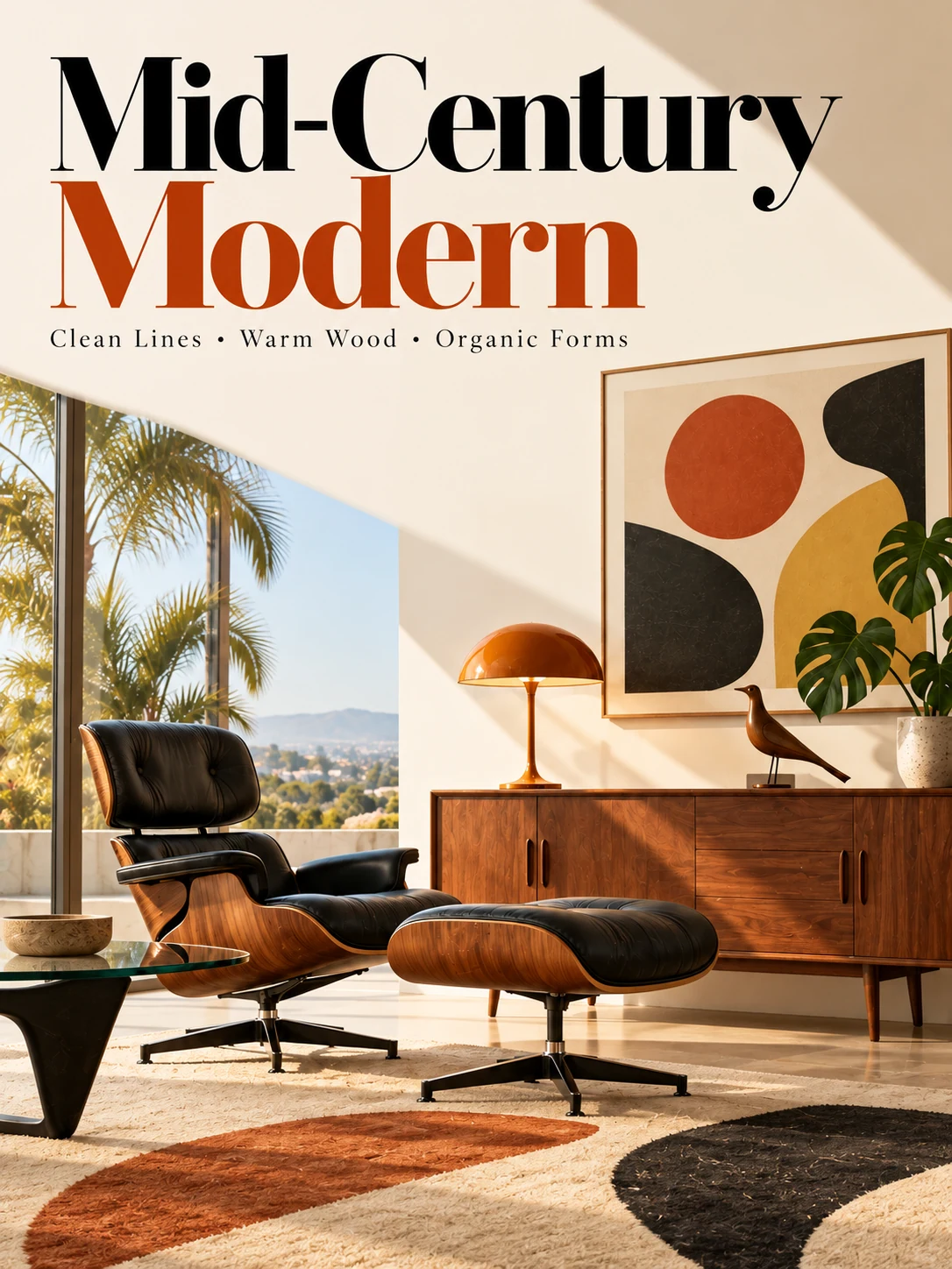 A visual introduction to mid-century modern: clean lines, warm wood and organic forms.